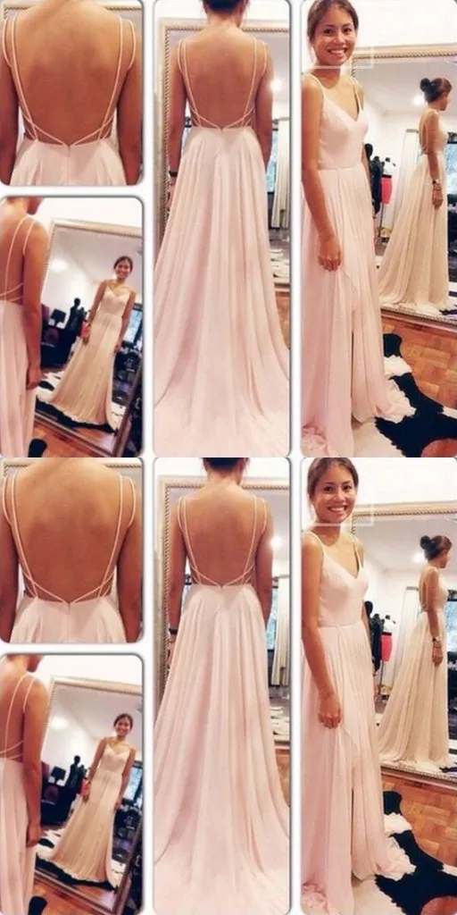 Simple Backless Pink Chiffon Bridesmaid Dresses,Cheap Bridesmaid Dresses,WGY0356