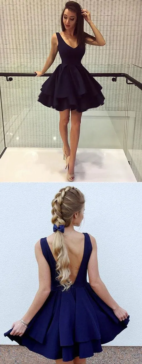 Simple Black Homecoming Dresses Stain Short Prom Dress Backless Party Dresses, SH321