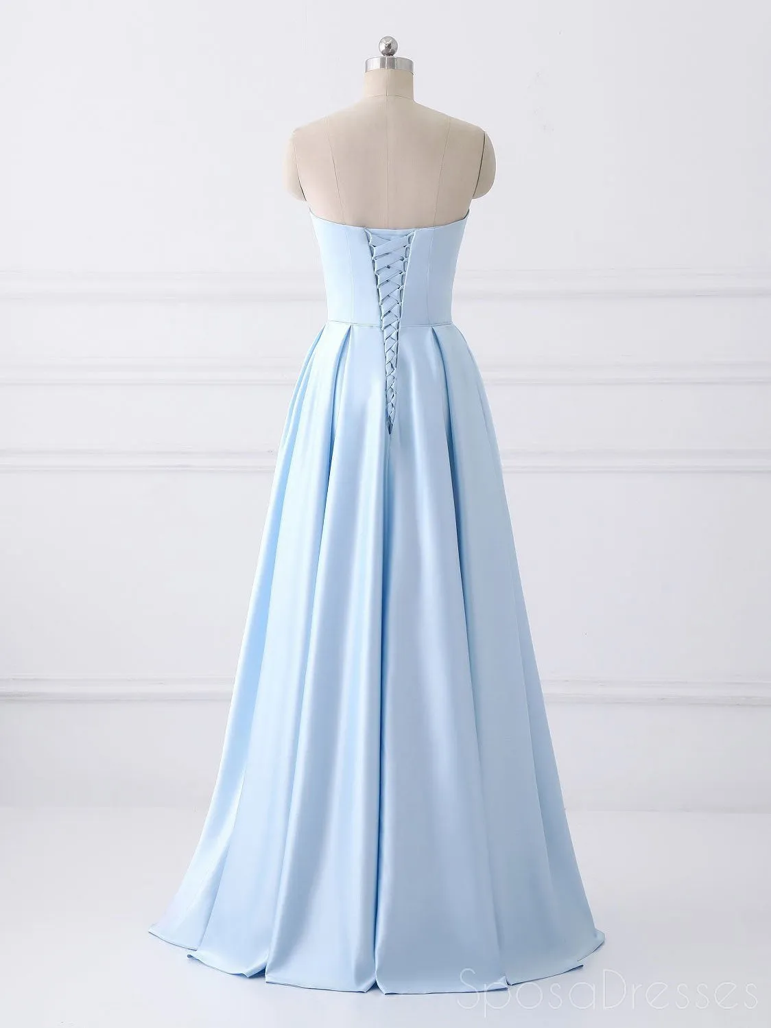 Simple Cheap Strapless Sky Blue Beaded Long Evening Prom & Bridesmaid Dresses, 17348