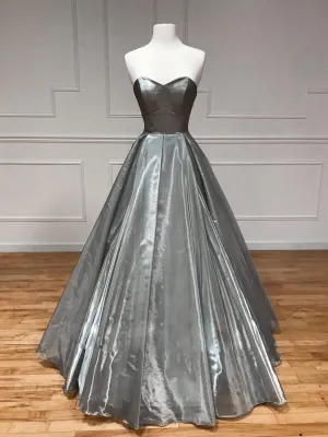 Simple Gray satin A line long prom dress gray long formal dress