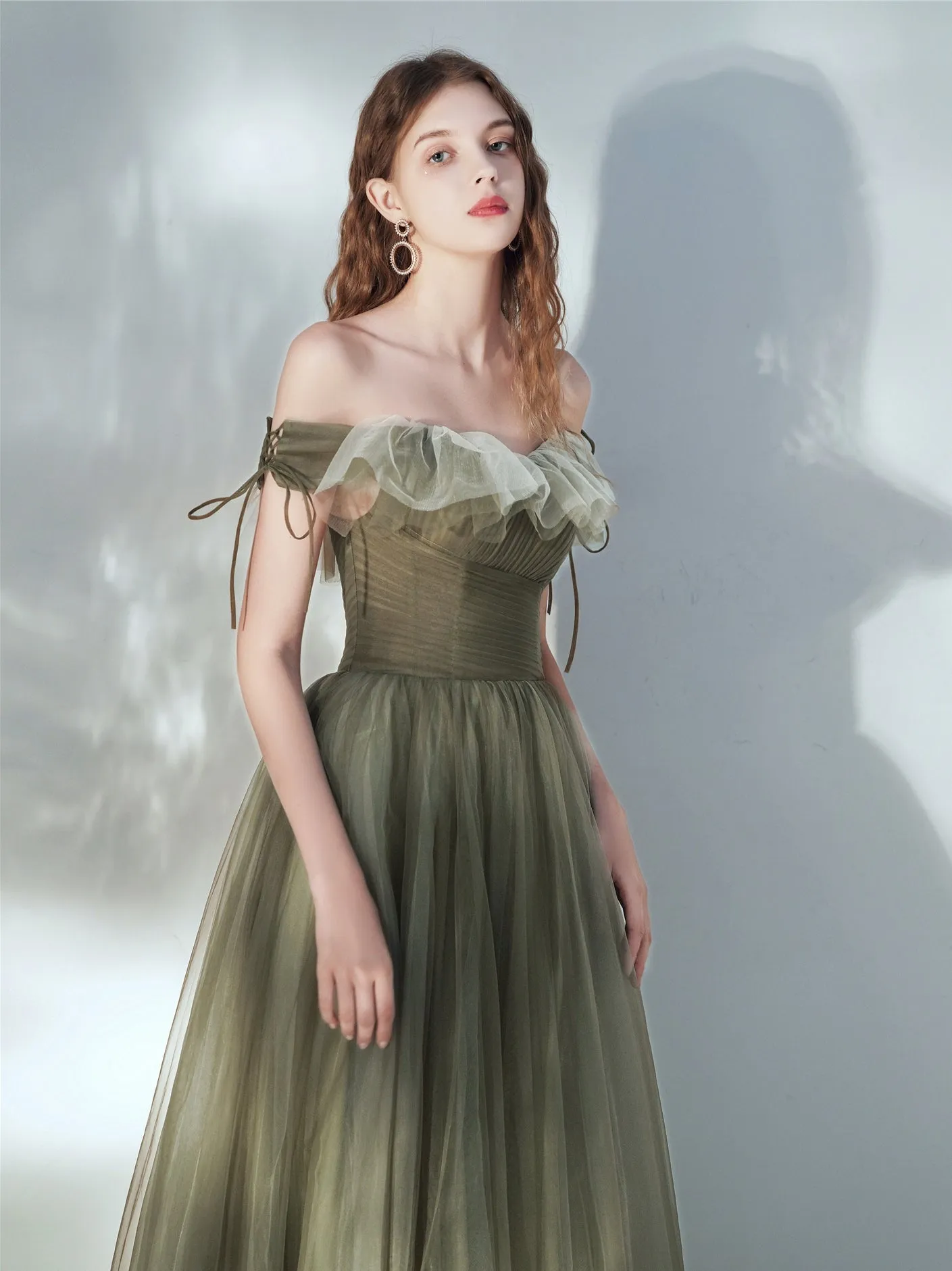 Simple green tulle long prom dress, green tulle formal dress