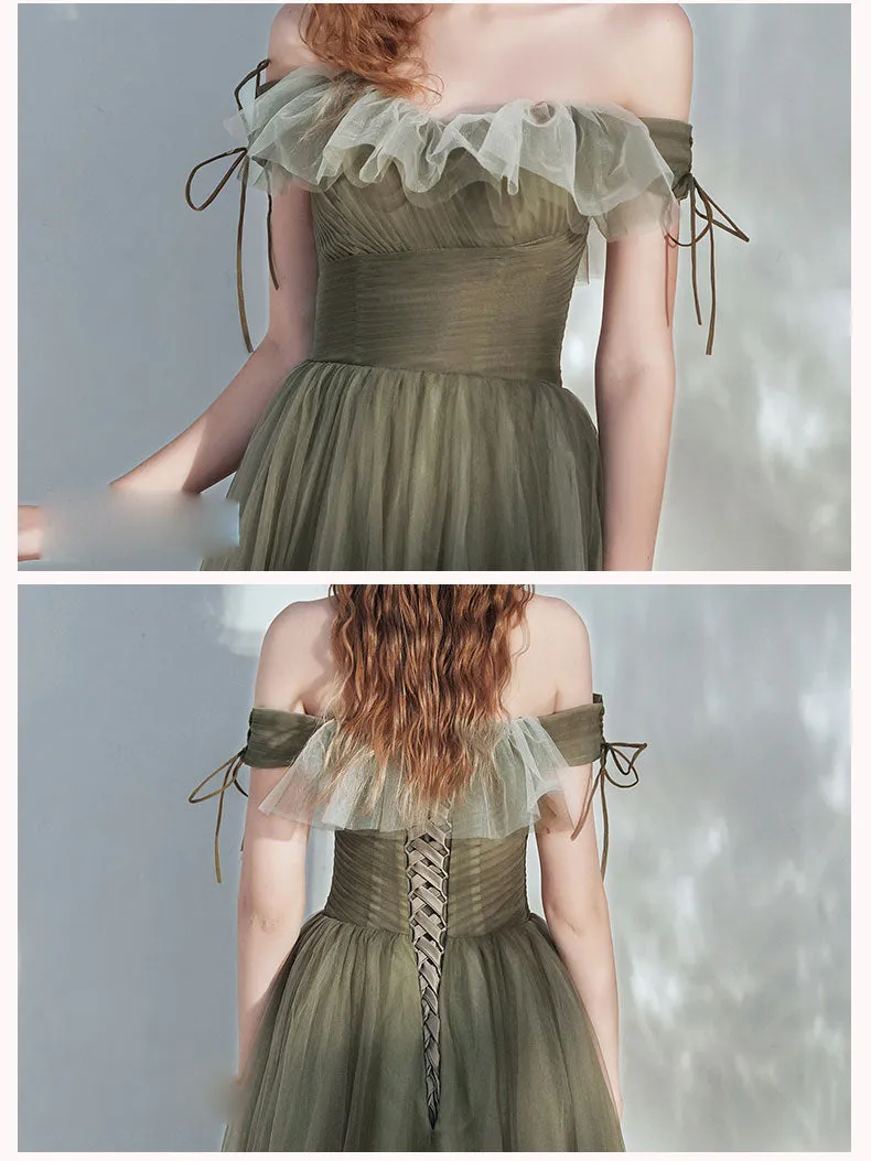 Simple green tulle long prom dress, green tulle formal dress