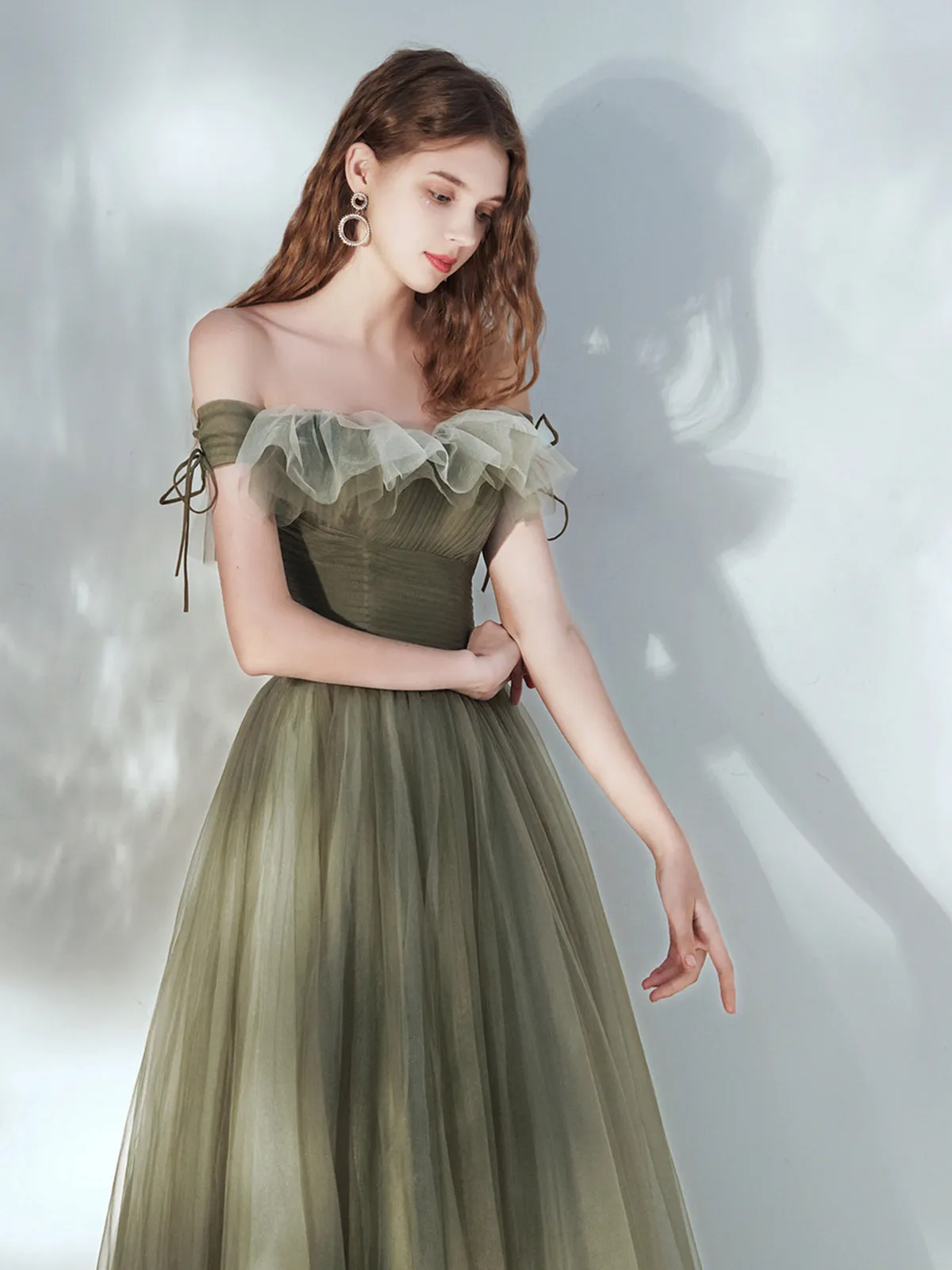 Simple green tulle long prom dress, green tulle formal dress