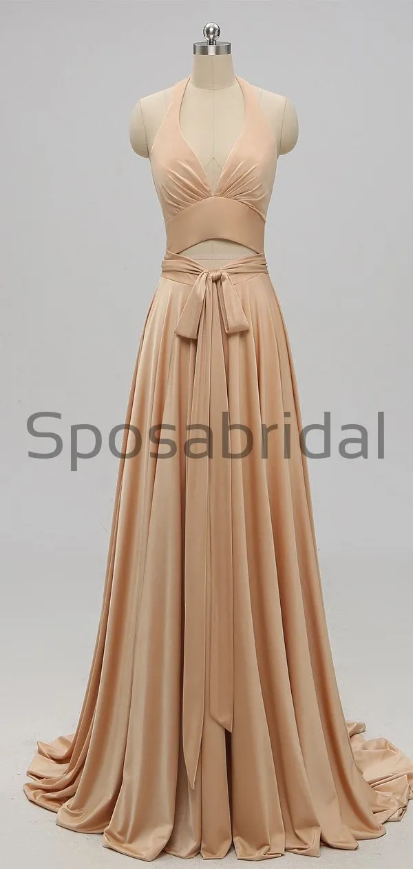 Simple Halter Blue Pink White Mermaid Modest Prom Dresses PD2236