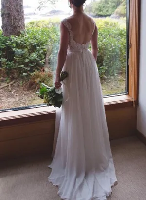 Simple Lace and Chiffon Long Bridal Gown, Wedding Party Dress, Formal Dresses