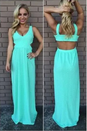 Simple Long Blue Backless Chiffon Floor Length Prom Dress, Evening Dresses, MP285