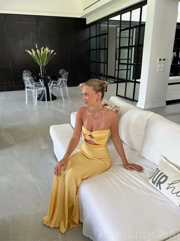 Simple Mermaid Elastic Satin Sleeveless Strapless Long Evening Prom Dress Online, OL164