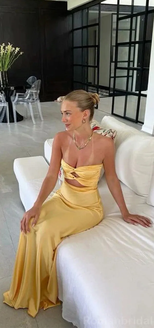 Simple Mermaid Elastic Satin Sleeveless Strapless Long Evening Prom Dress Online, OL164