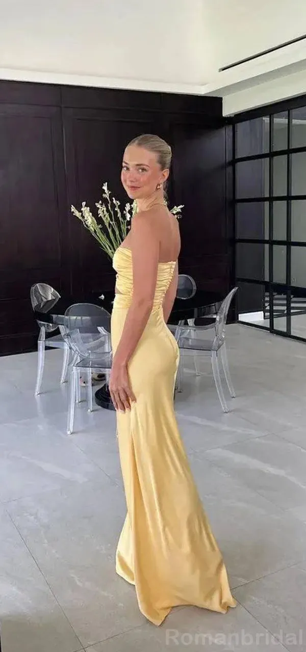 Simple Mermaid Elastic Satin Sleeveless Strapless Long Evening Prom Dress Online, OL164