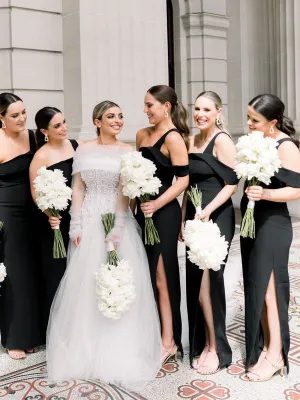 Simple Off Shoulder Mermaid Black Cheap Bridesmaid Dresses,SFWG0037