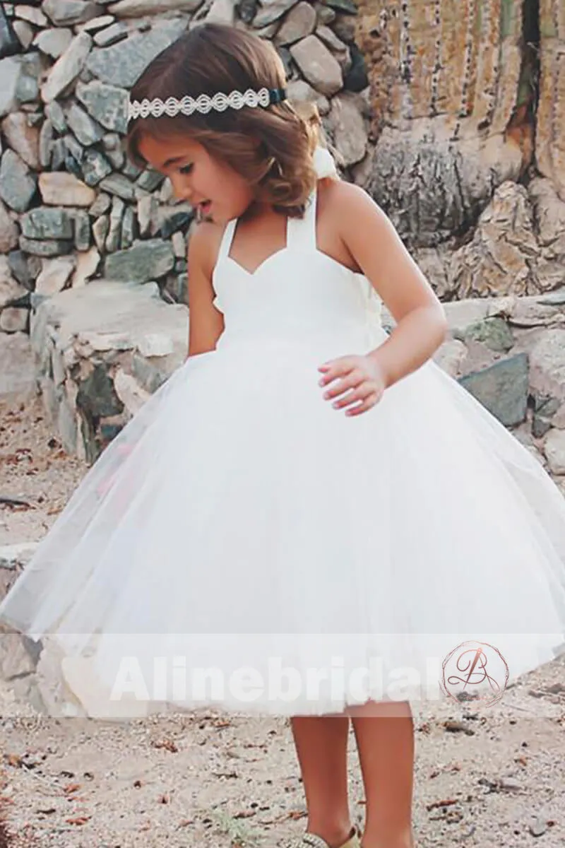 Simple Off White Tulle Haler Cute Flower Girl Dresses, FGS080