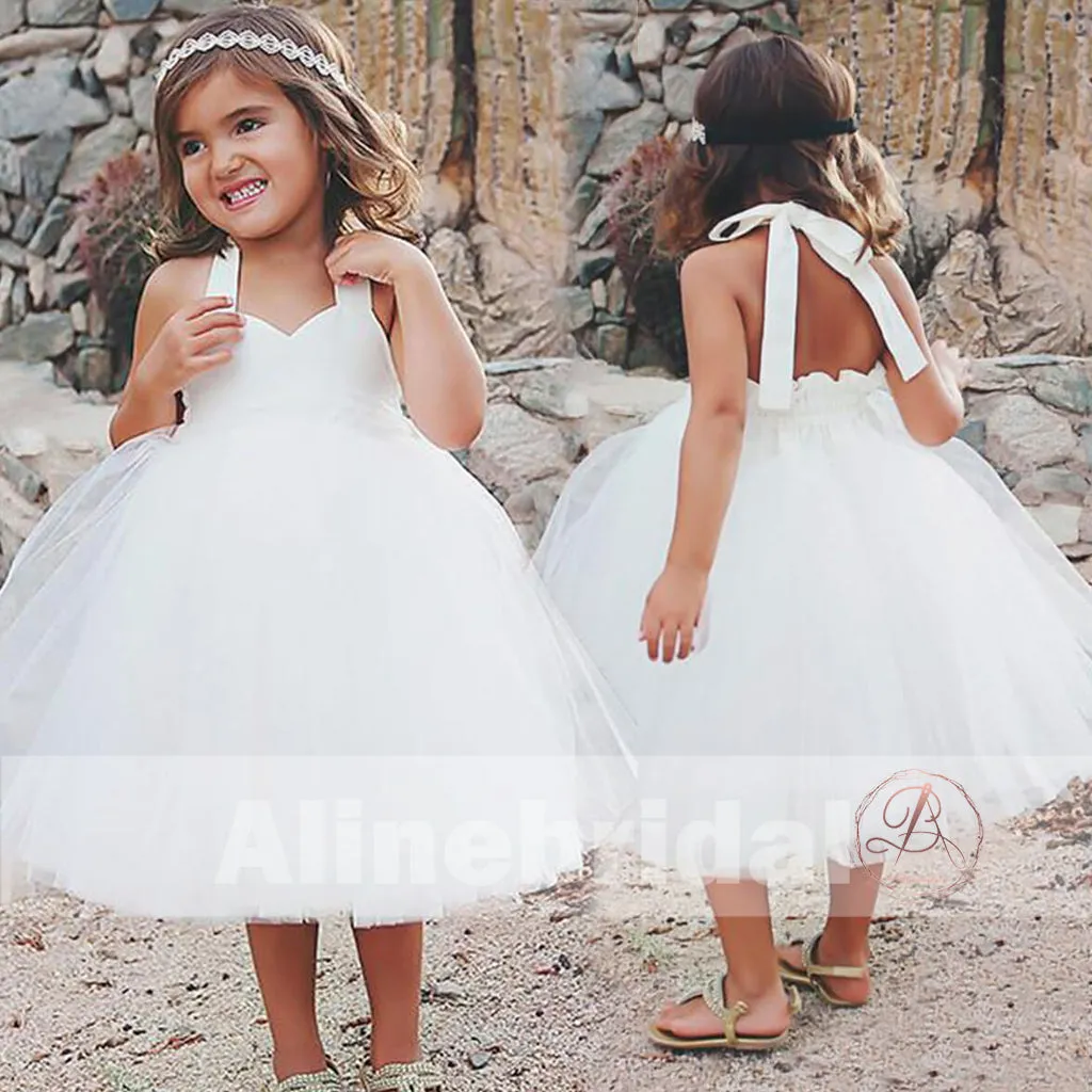 Simple Off White Tulle Haler Cute Flower Girl Dresses, FGS080