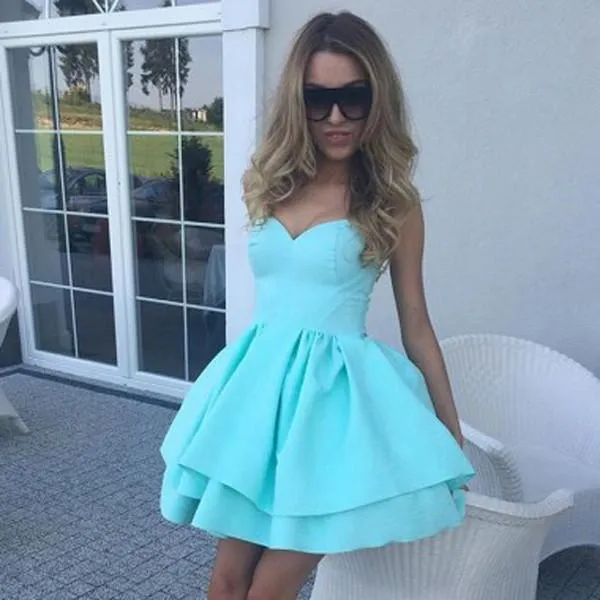 Simple Pink Sleeveless Ruffles A-line Sweetheart Homecoming Dresses MH414