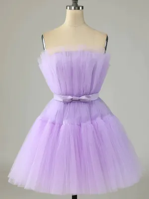 Simple purple tulle short prom dress purple homecoming dress