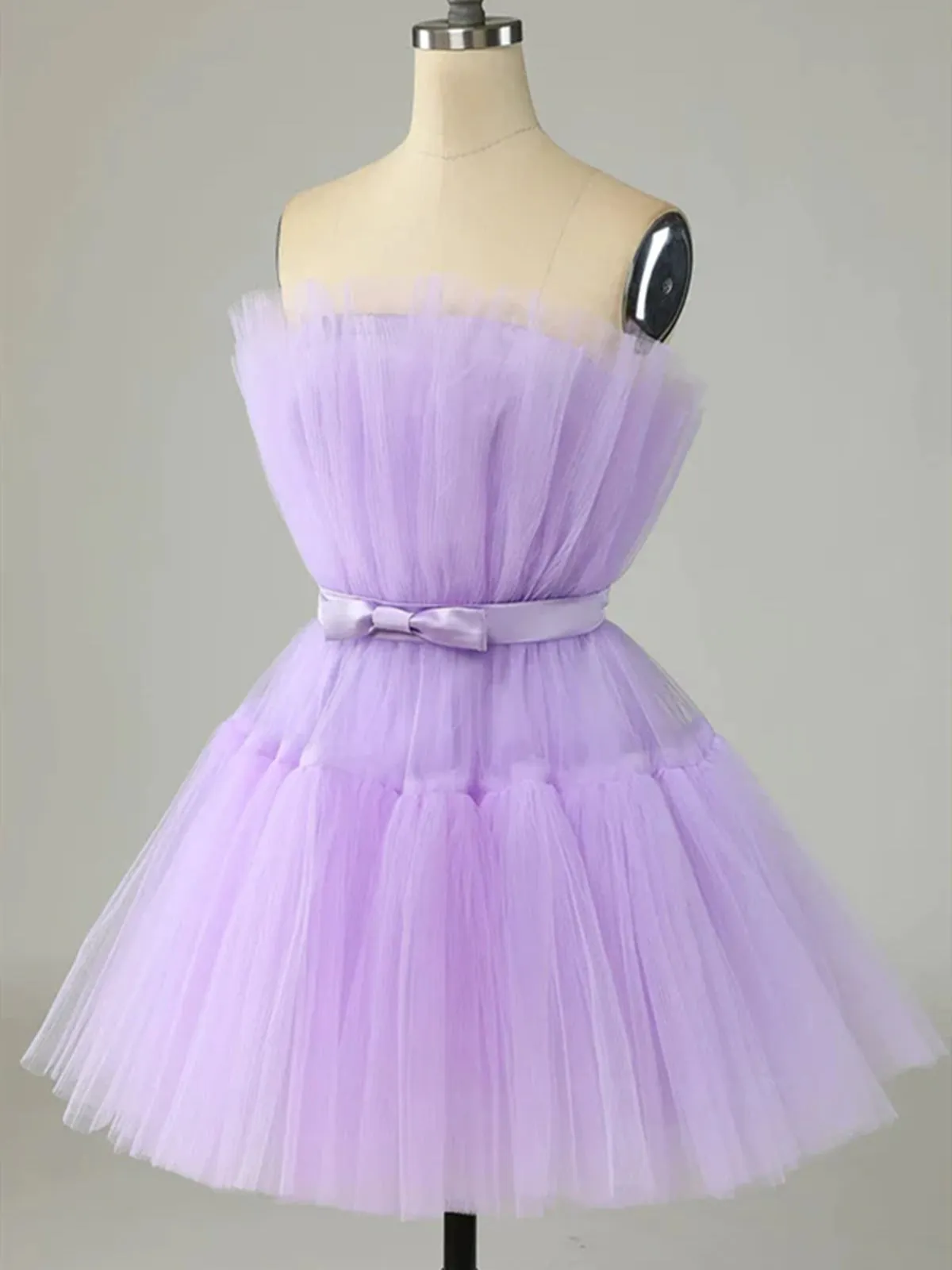 Simple purple tulle short prom dress purple homecoming dress