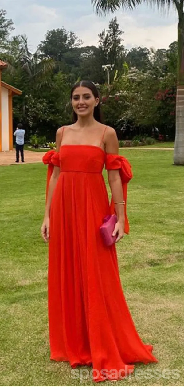 Simple Red A-line Spaghetti Straps Maxi Long Party Prom Dresses,Evening Dress,13514
