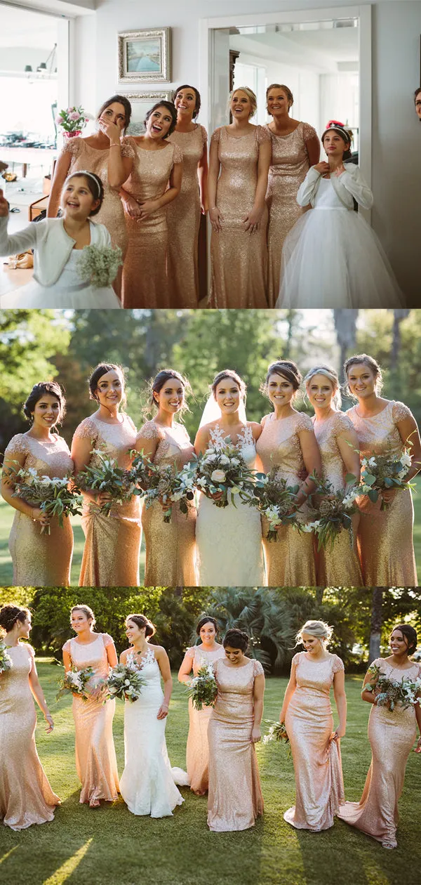 Simple Scoop Neck Mermaid Sequin Long Bridesmaid Dresses Online,RBWG0074