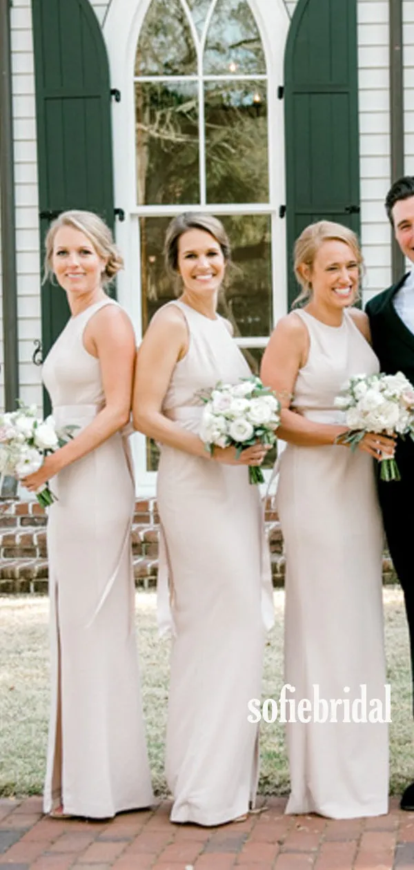 Simple Scoop Side Slit Floor Length Cheap Bridesmaid Dresses,SFWG0034