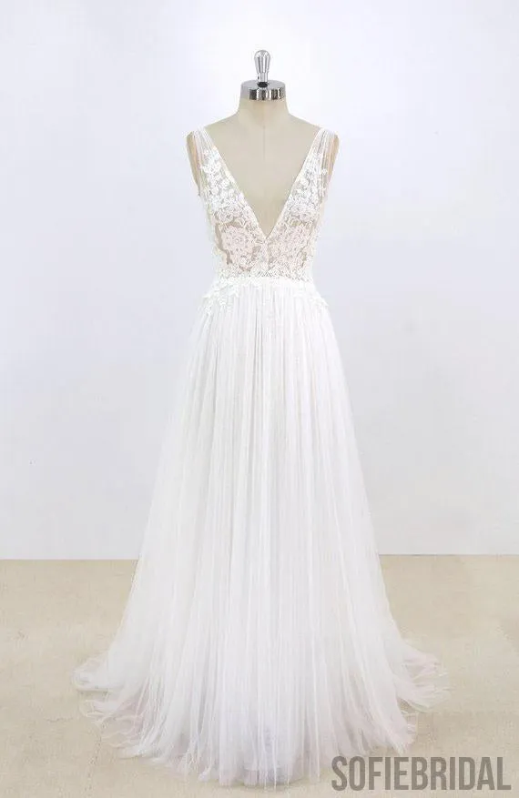 Simple Sexy Deep Low V Neck Small A-line Cheap Dresses For Wedding, WD398