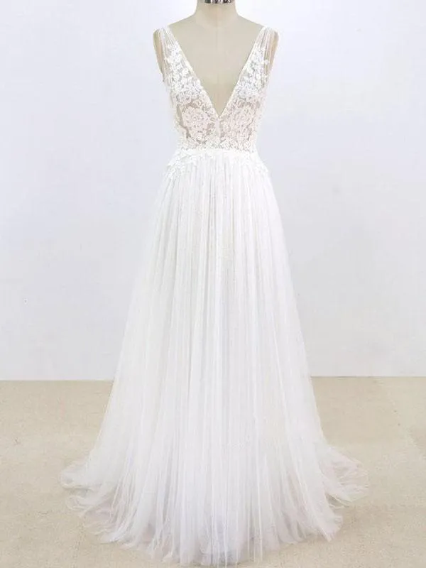Simple Sexy Deep Low V Neck Small A-line Cheap Dresses For Wedding, WD398