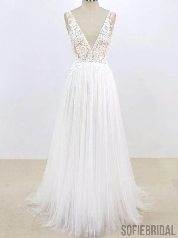 Simple Sexy Deep Low V Neck Small A-line Cheap Dresses For Wedding, WD398