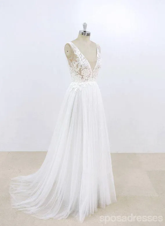 Simple Sexy Deep Low V Neck Small A-line Cheap Dresses For Wedding, WD398