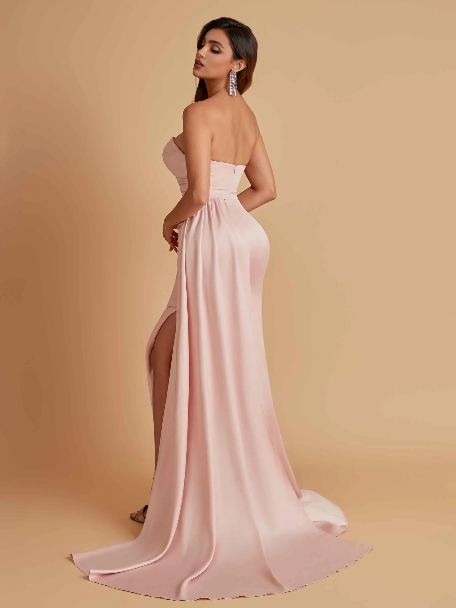 Simple Soft Satin Mermaid Strapless Floor-Length Mermaid Bridesmaid Dresses