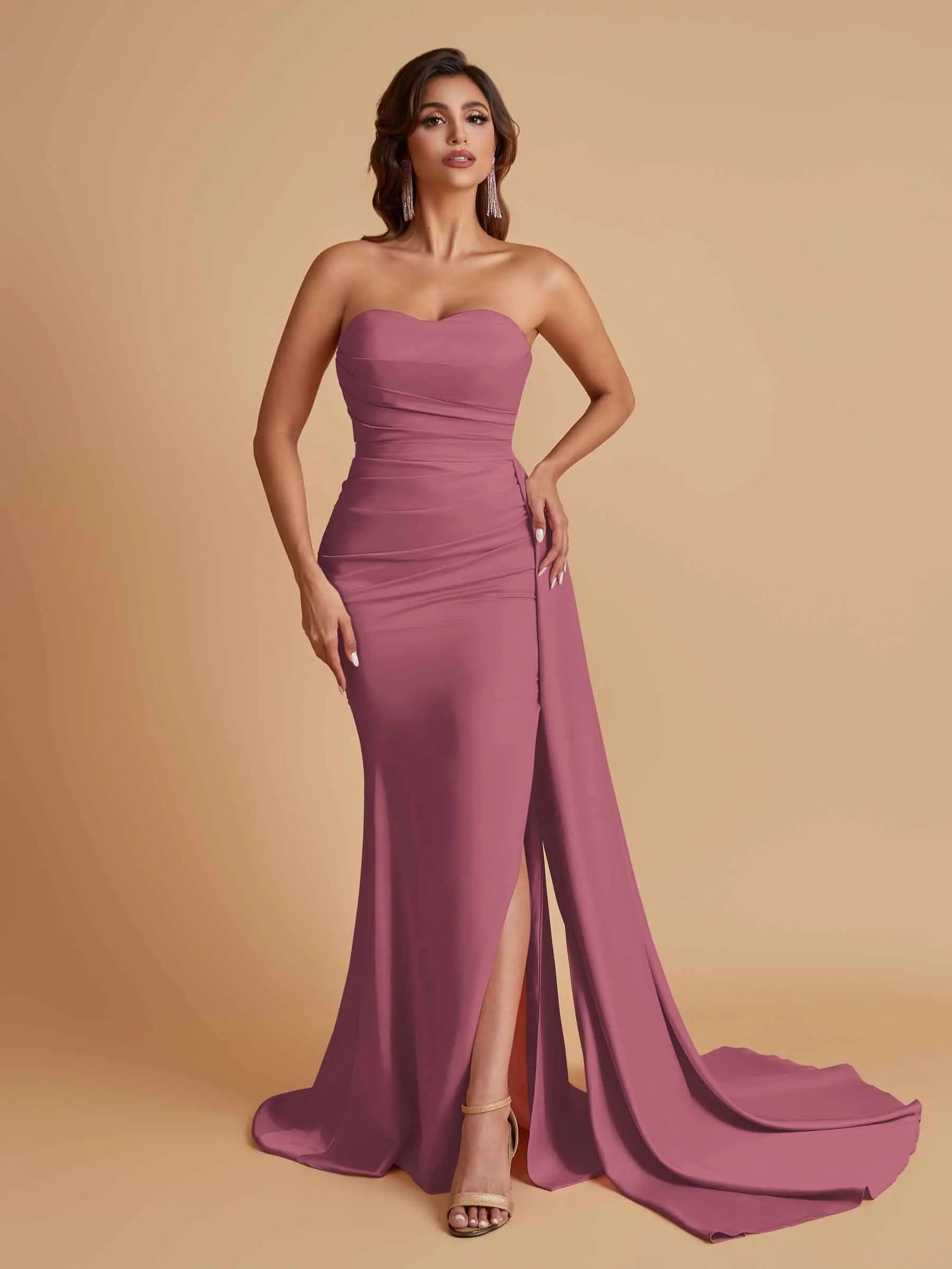 Simple Soft Satin Mermaid Strapless Floor-Length Mermaid Bridesmaid Dresses