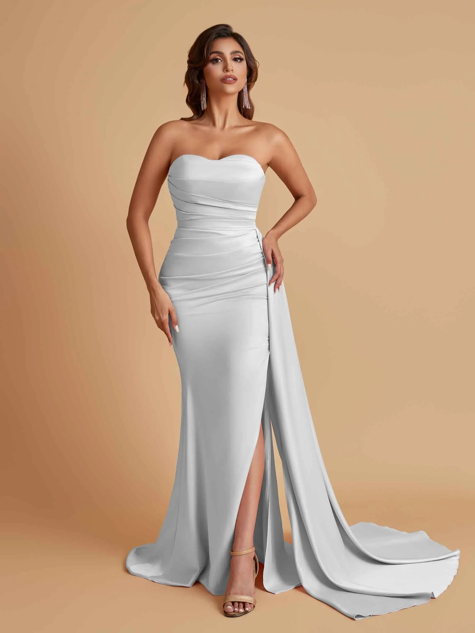Simple Soft Satin Mermaid Strapless Floor-Length Mermaid Bridesmaid Dresses