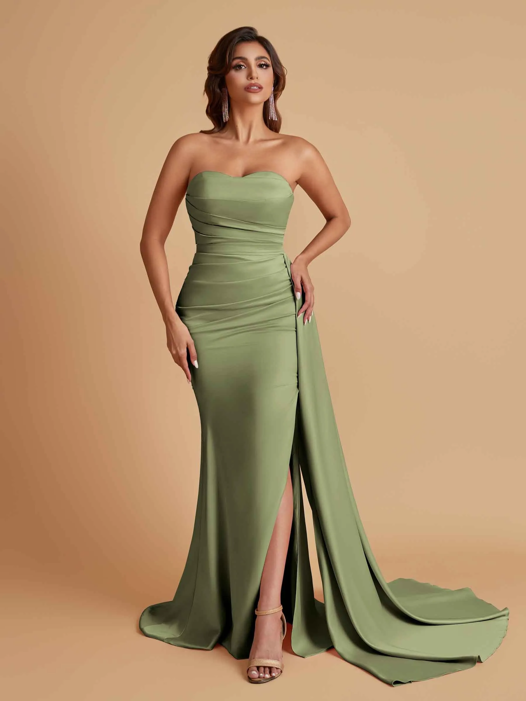 Simple Soft Satin Mermaid Strapless Floor-Length Mermaid Bridesmaid Dresses