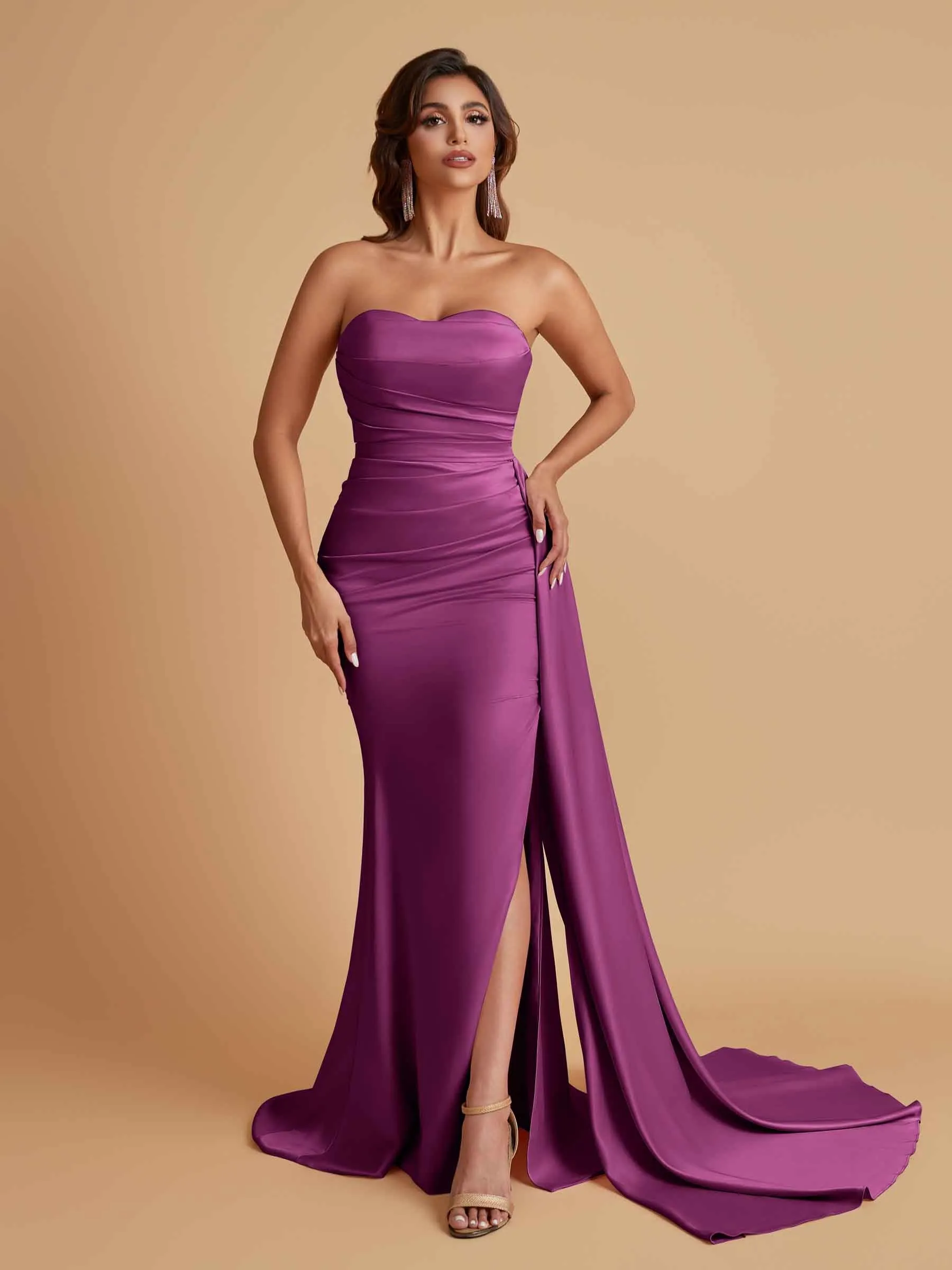 Simple Soft Satin Mermaid Strapless Floor-Length Mermaid Bridesmaid Dresses