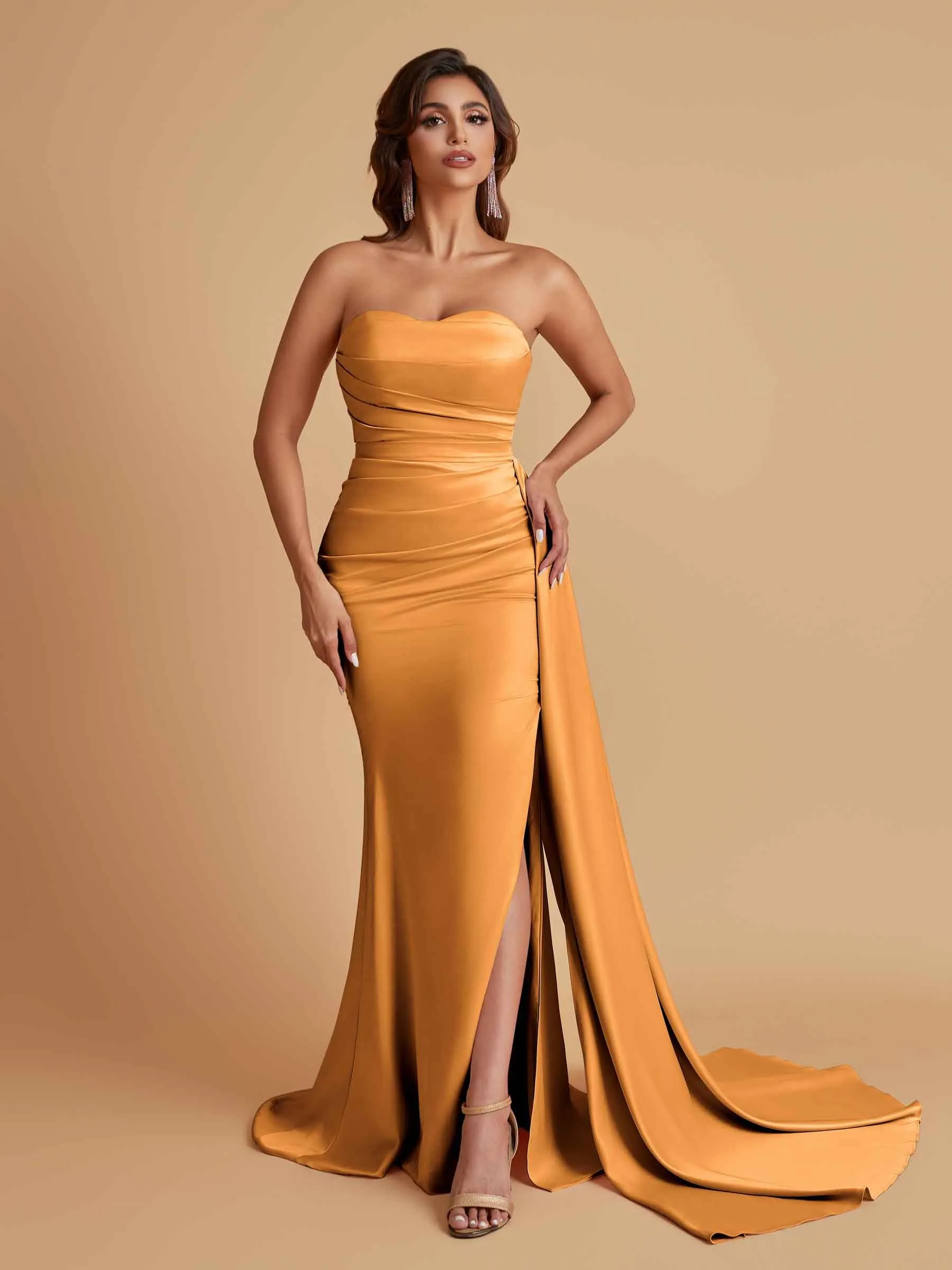 Simple Soft Satin Mermaid Strapless Floor-Length Mermaid Bridesmaid Dresses