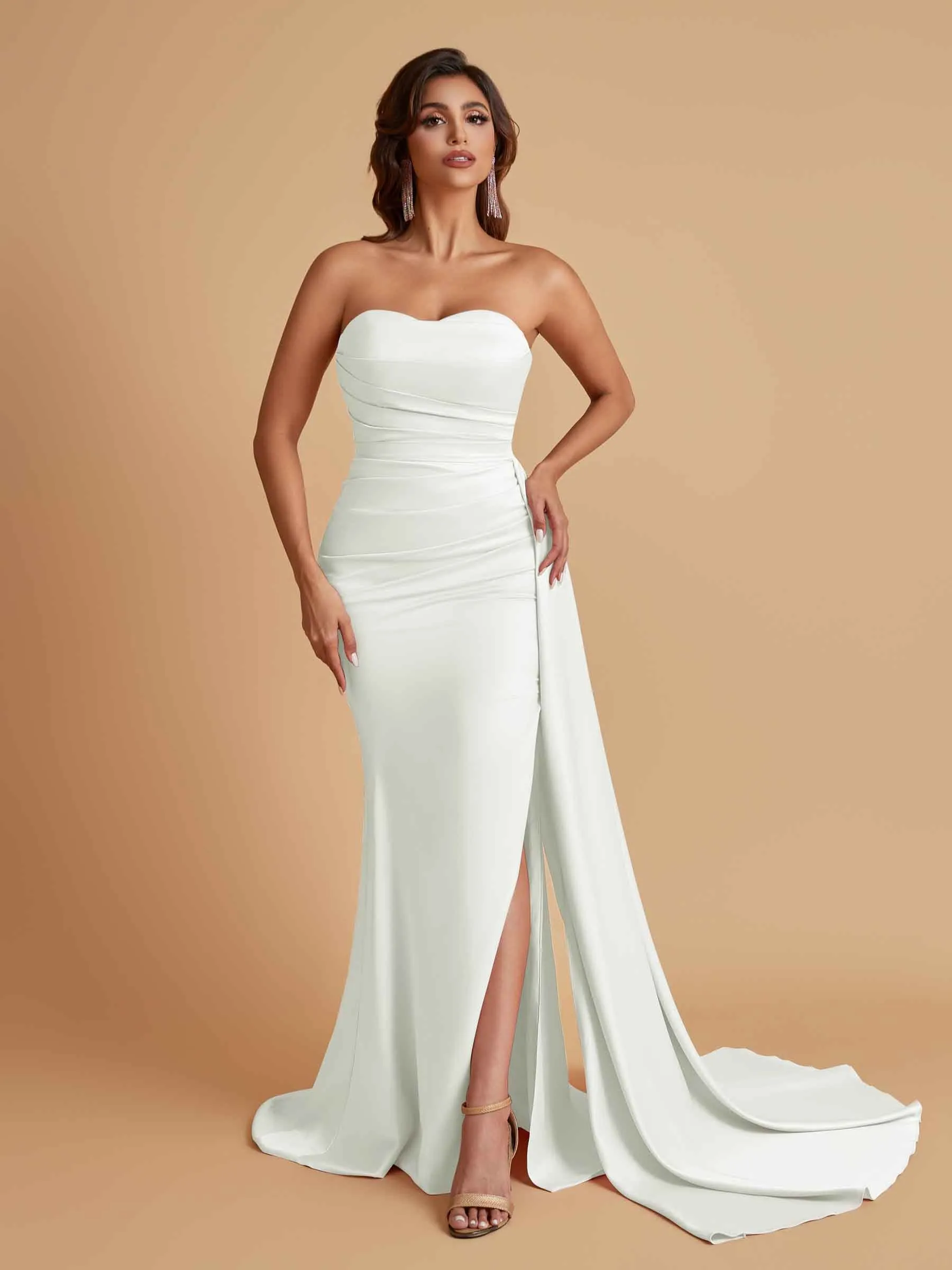 Simple Soft Satin Mermaid Strapless Floor-Length Mermaid Bridesmaid Dresses