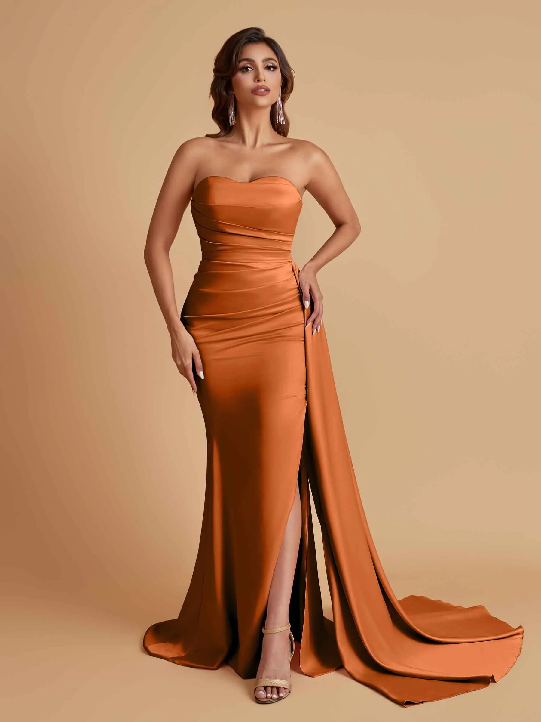 Simple Soft Satin Mermaid Strapless Floor-Length Mermaid Bridesmaid Dresses