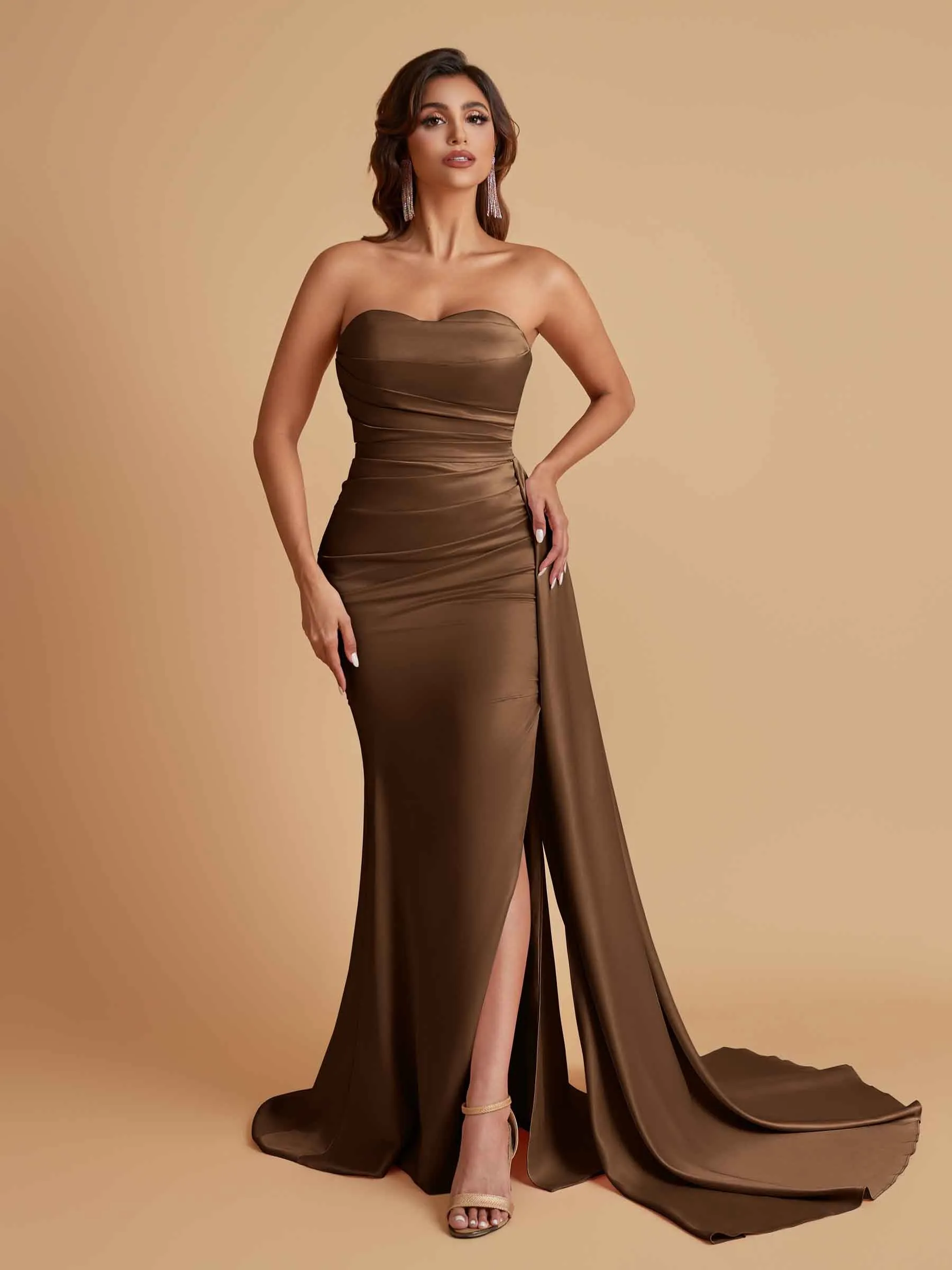 Simple Soft Satin Mermaid Strapless Floor-Length Mermaid Bridesmaid Dresses