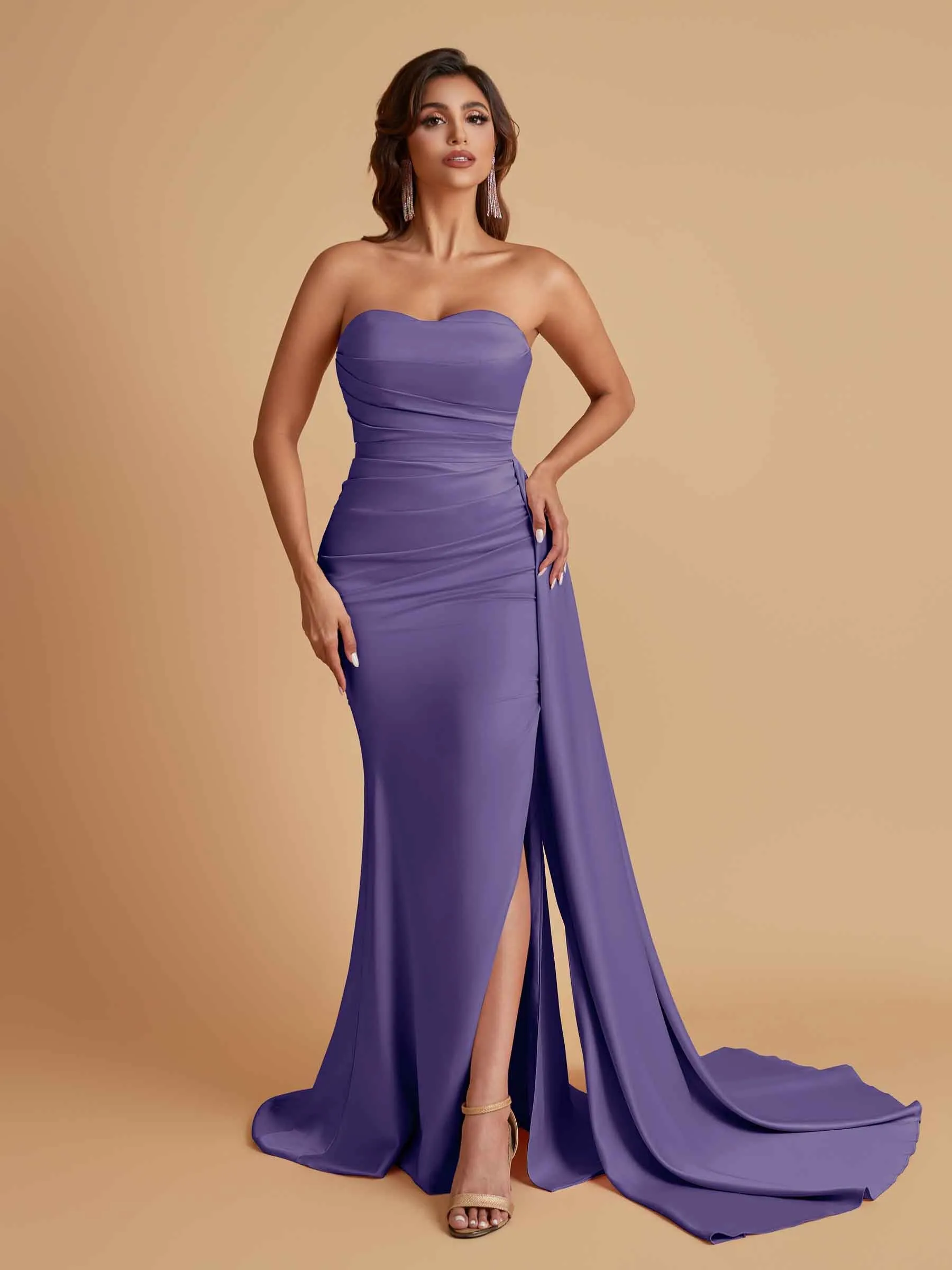 Simple Soft Satin Mermaid Strapless Floor-Length Mermaid Bridesmaid Dresses