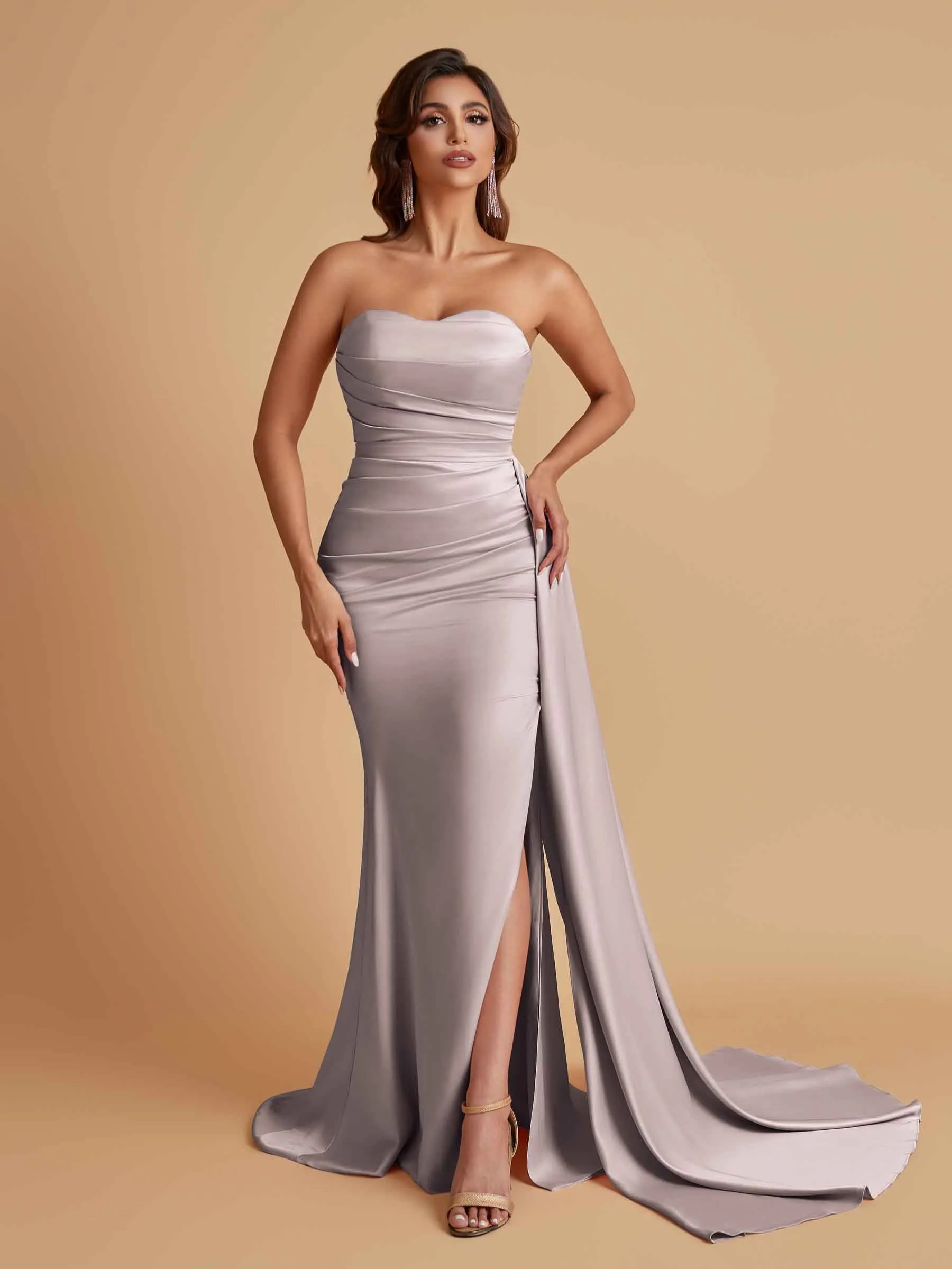 Simple Soft Satin Mermaid Strapless Floor-Length Mermaid Bridesmaid Dresses