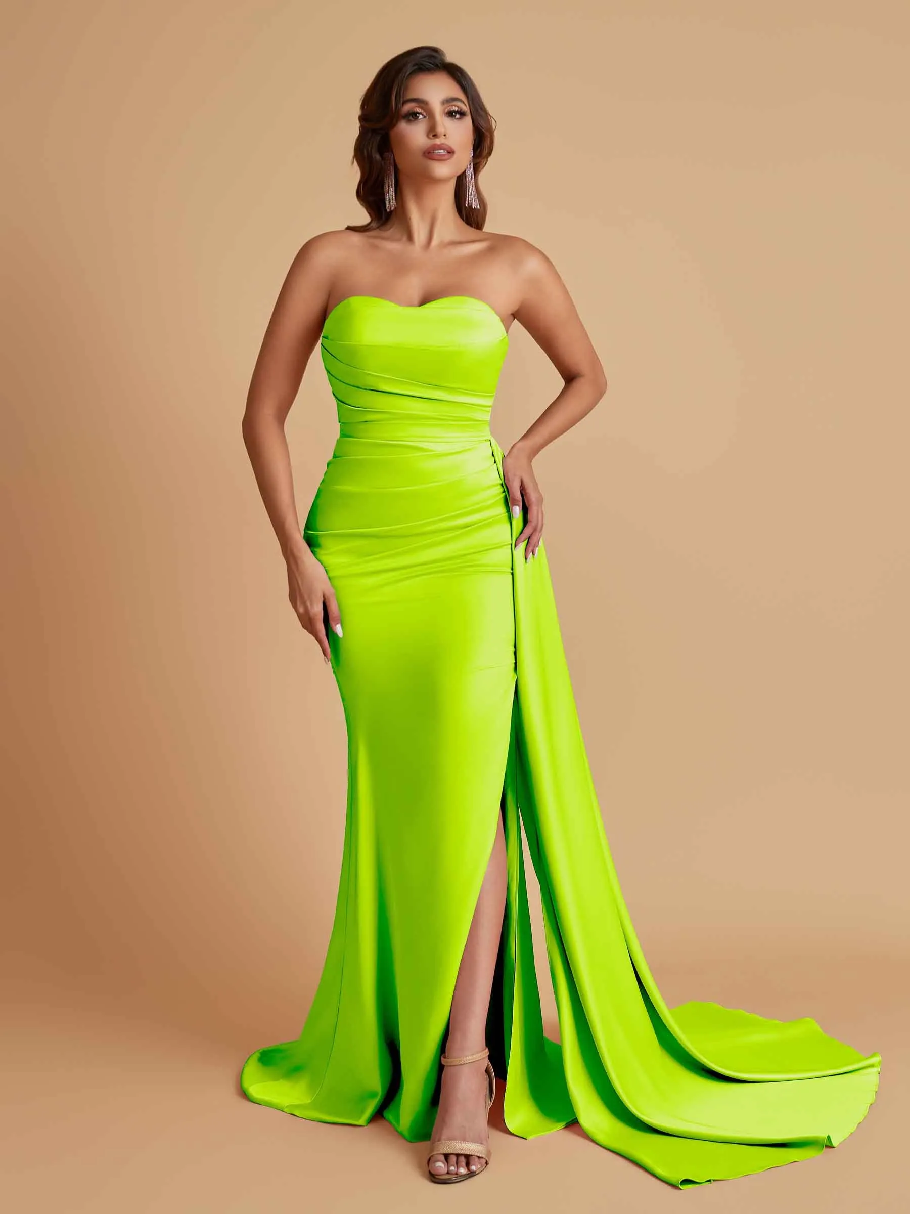 Simple Soft Satin Mermaid Strapless Floor-Length Mermaid Bridesmaid Dresses