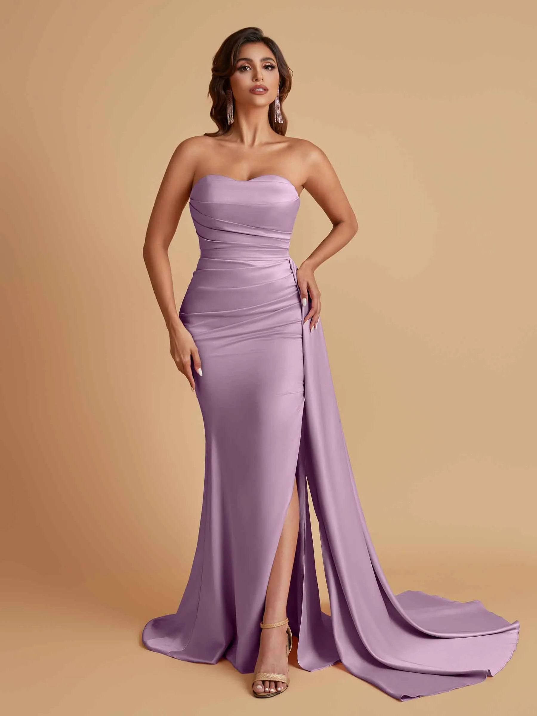 Simple Soft Satin Mermaid Strapless Floor-Length Mermaid Bridesmaid Dresses