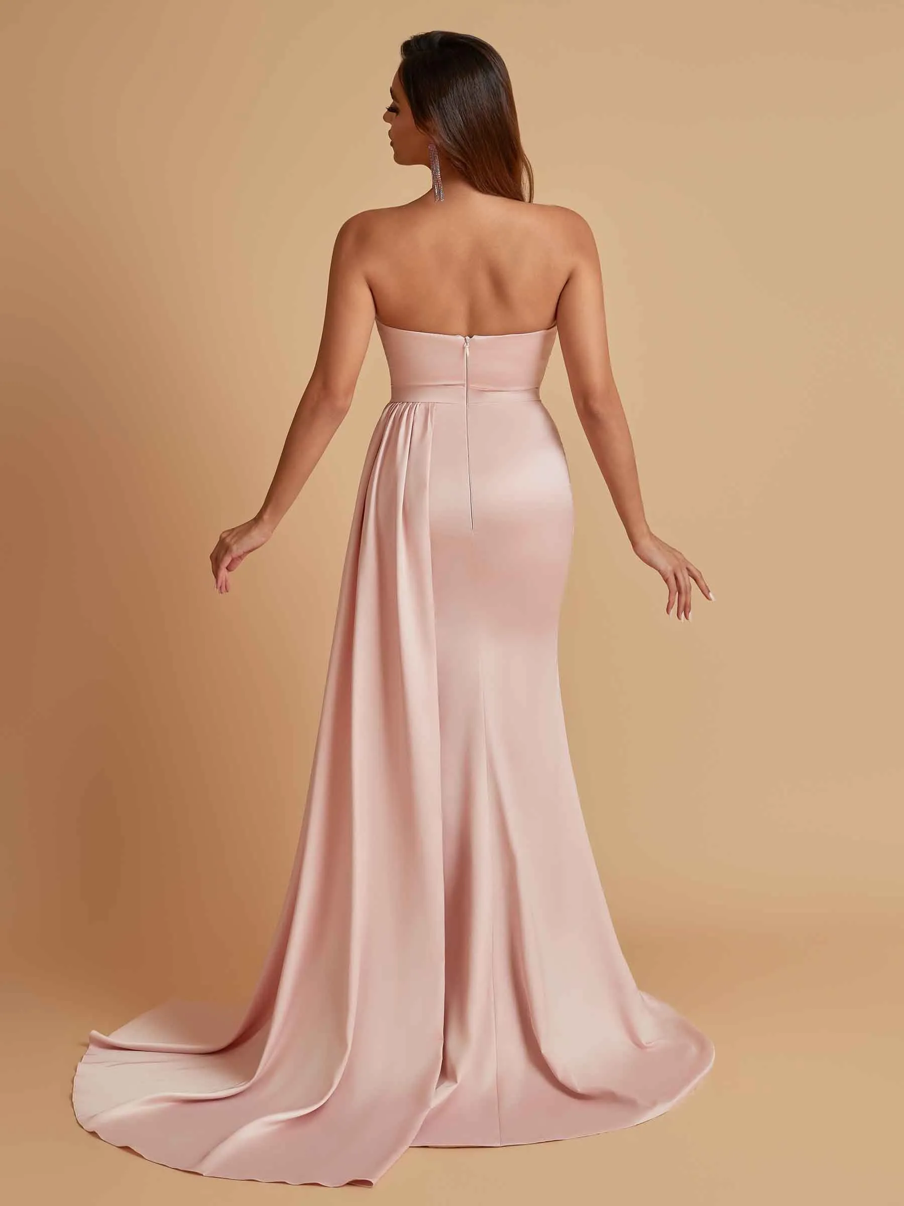 Simple Soft Satin Mermaid Strapless Floor-Length Mermaid Bridesmaid Dresses