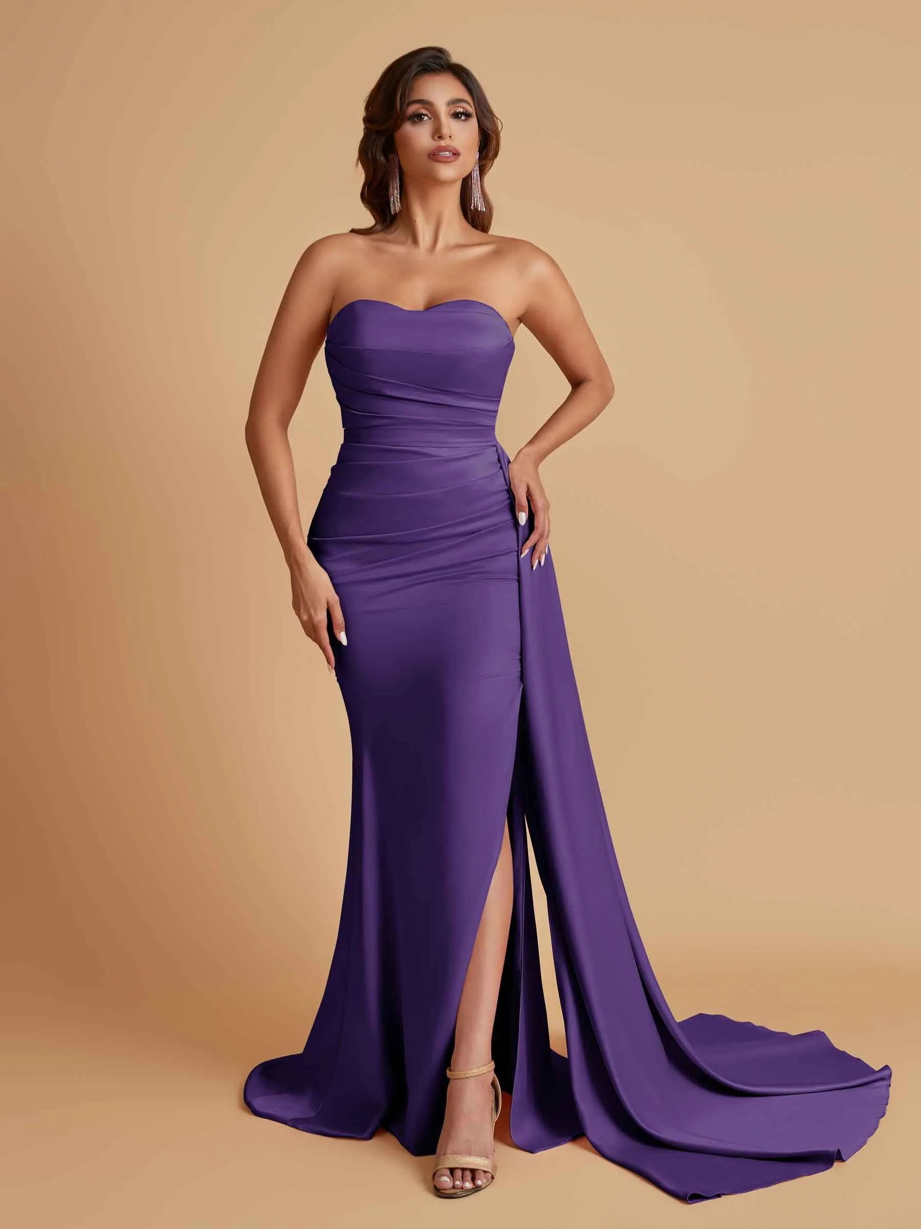Simple Soft Satin Mermaid Strapless Floor-Length Mermaid Bridesmaid Dresses