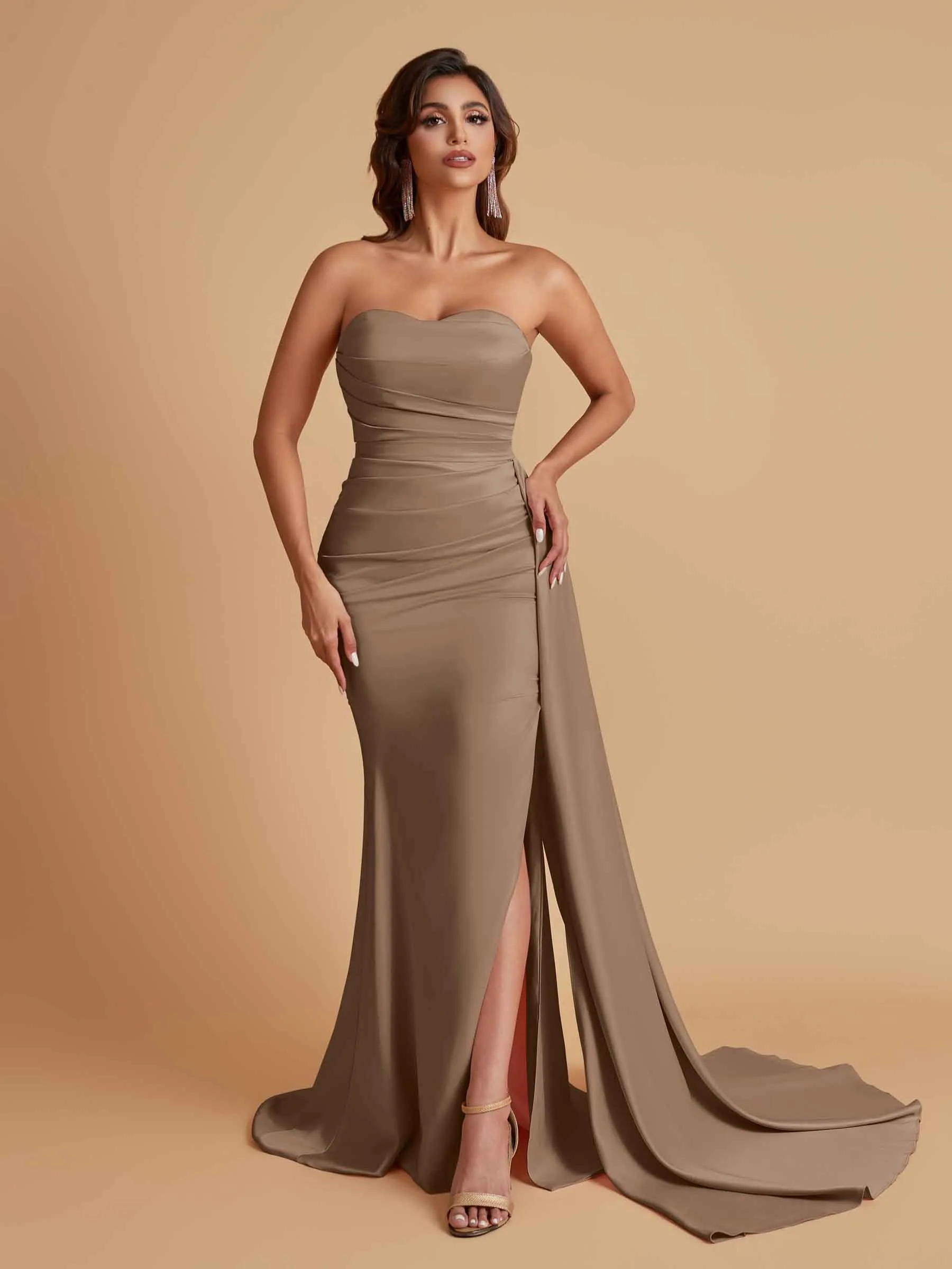 Simple Soft Satin Mermaid Strapless Floor-Length Mermaid Bridesmaid Dresses