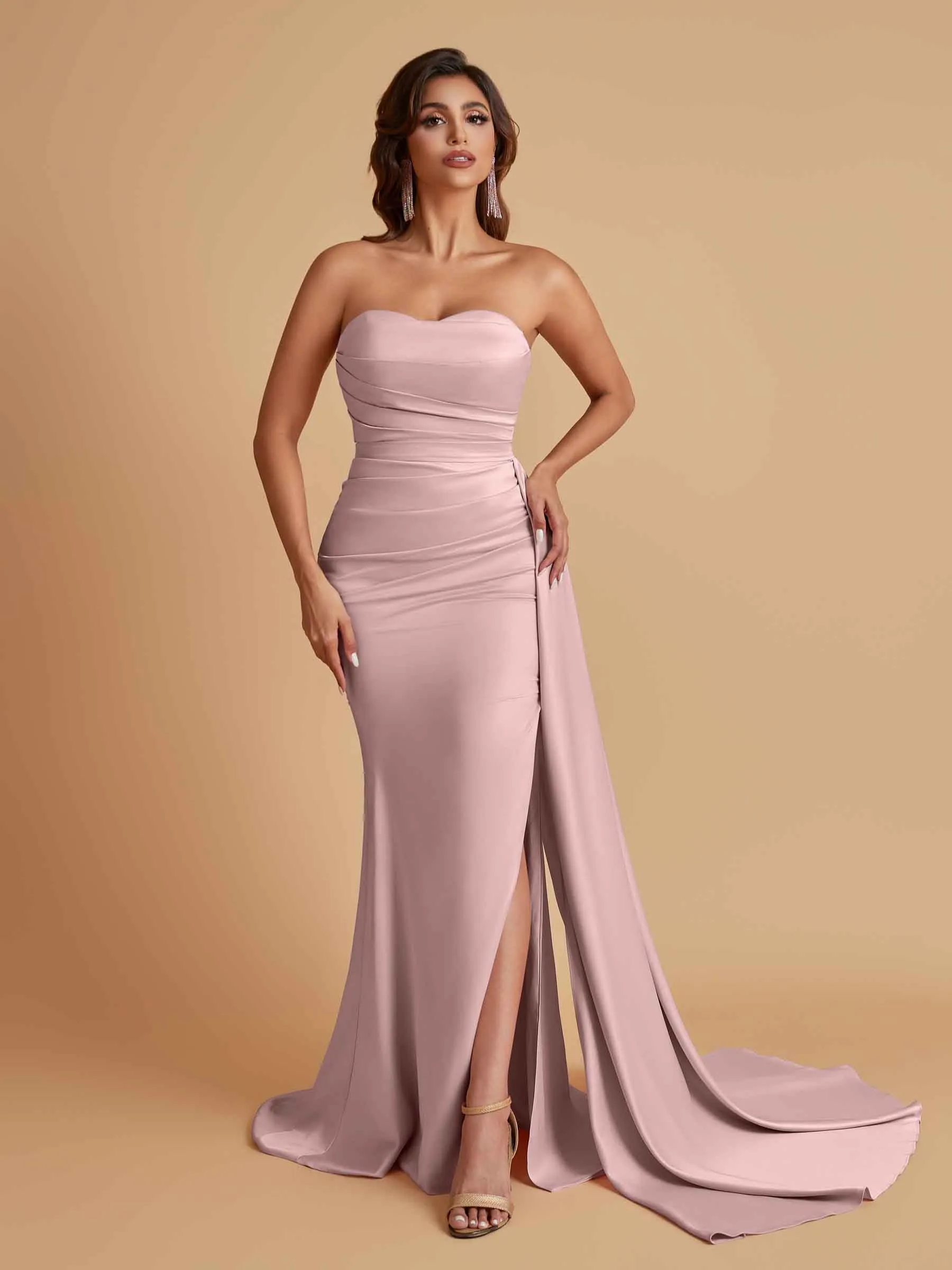 Simple Soft Satin Mermaid Strapless Floor-Length Mermaid Bridesmaid Dresses