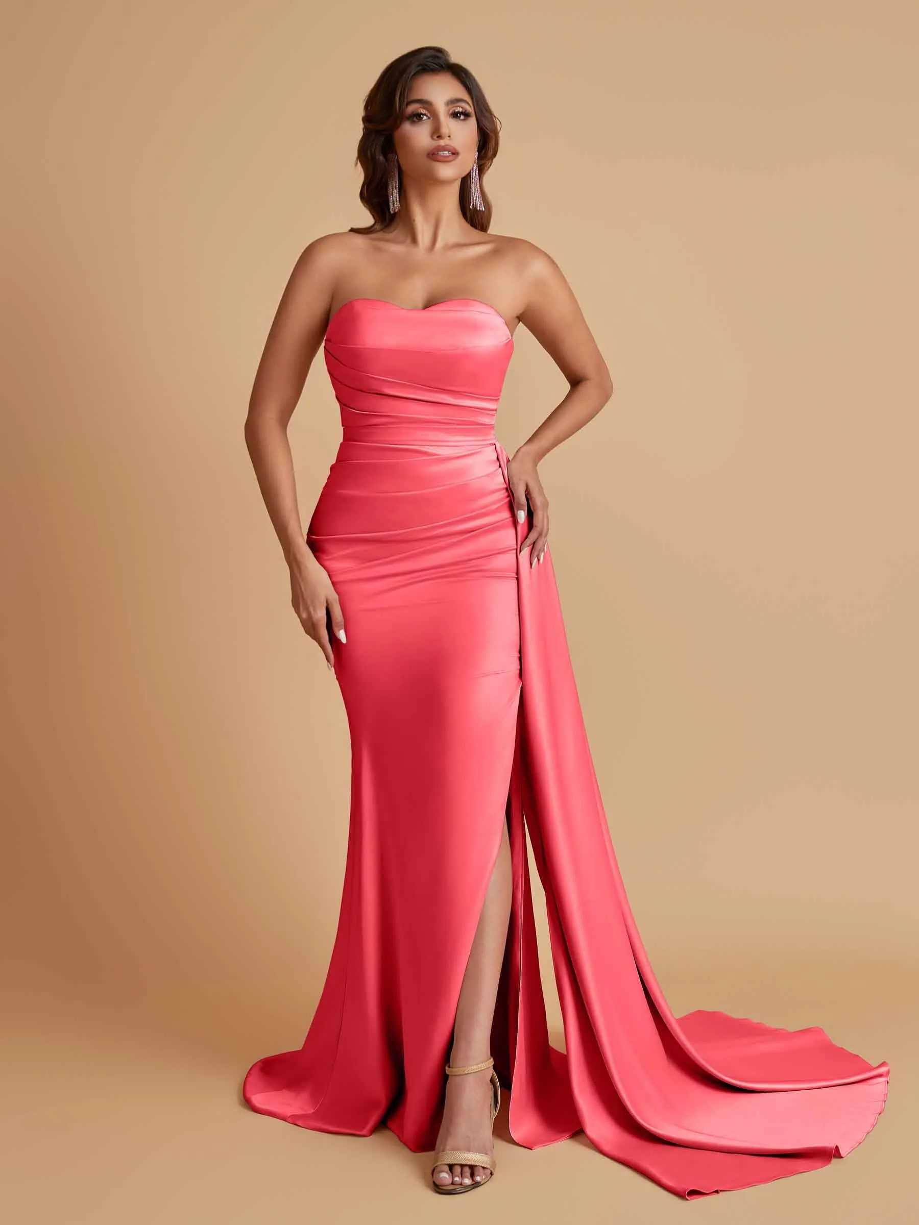 Simple Soft Satin Mermaid Strapless Floor-Length Mermaid Bridesmaid Dresses