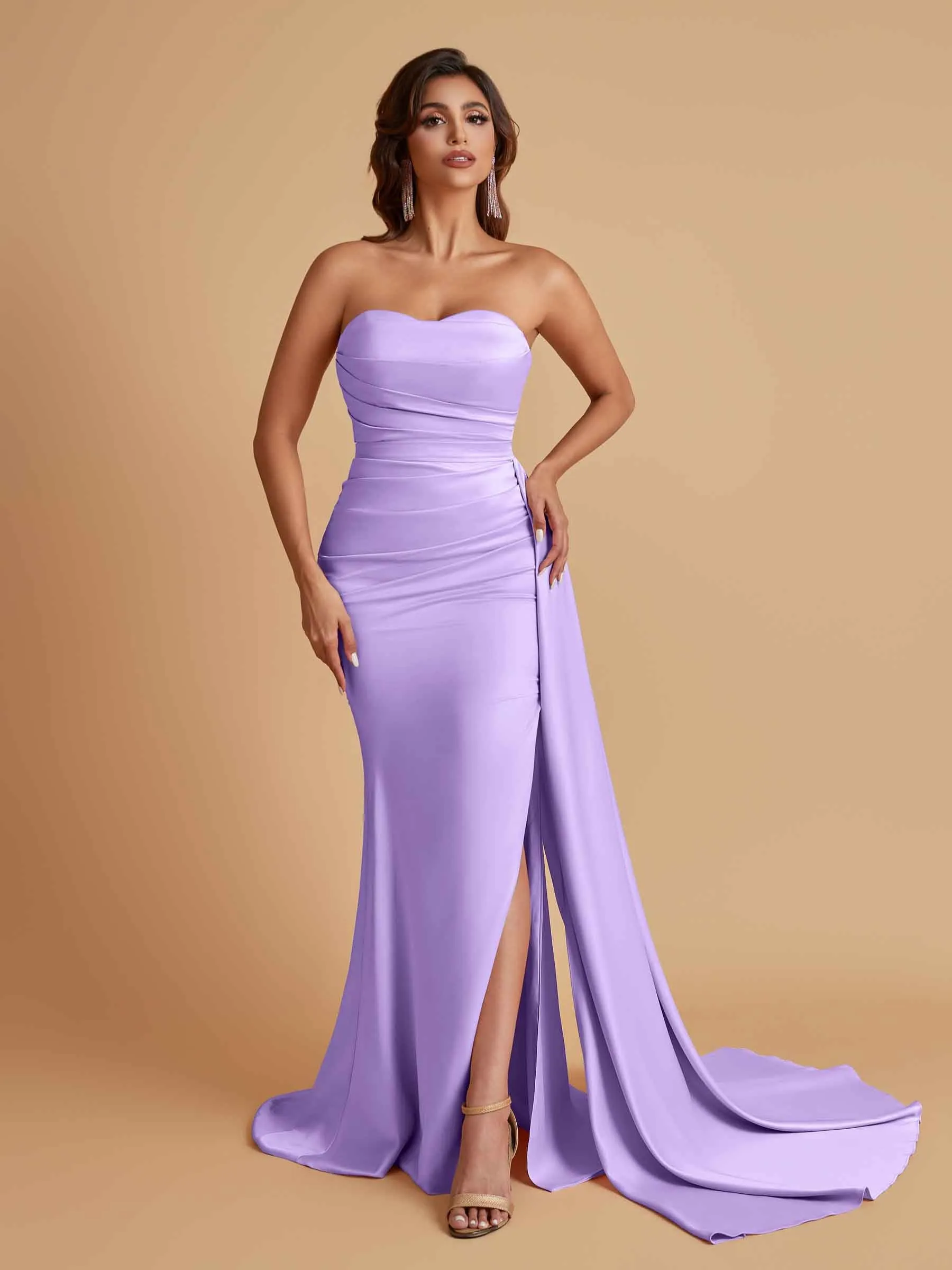 Simple Soft Satin Mermaid Strapless Floor-Length Mermaid Bridesmaid Dresses