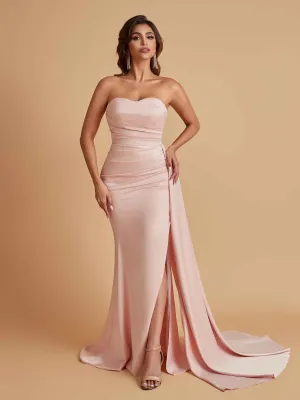 Simple Soft Satin Mermaid Strapless Floor-Length Mermaid Bridesmaid Dresses