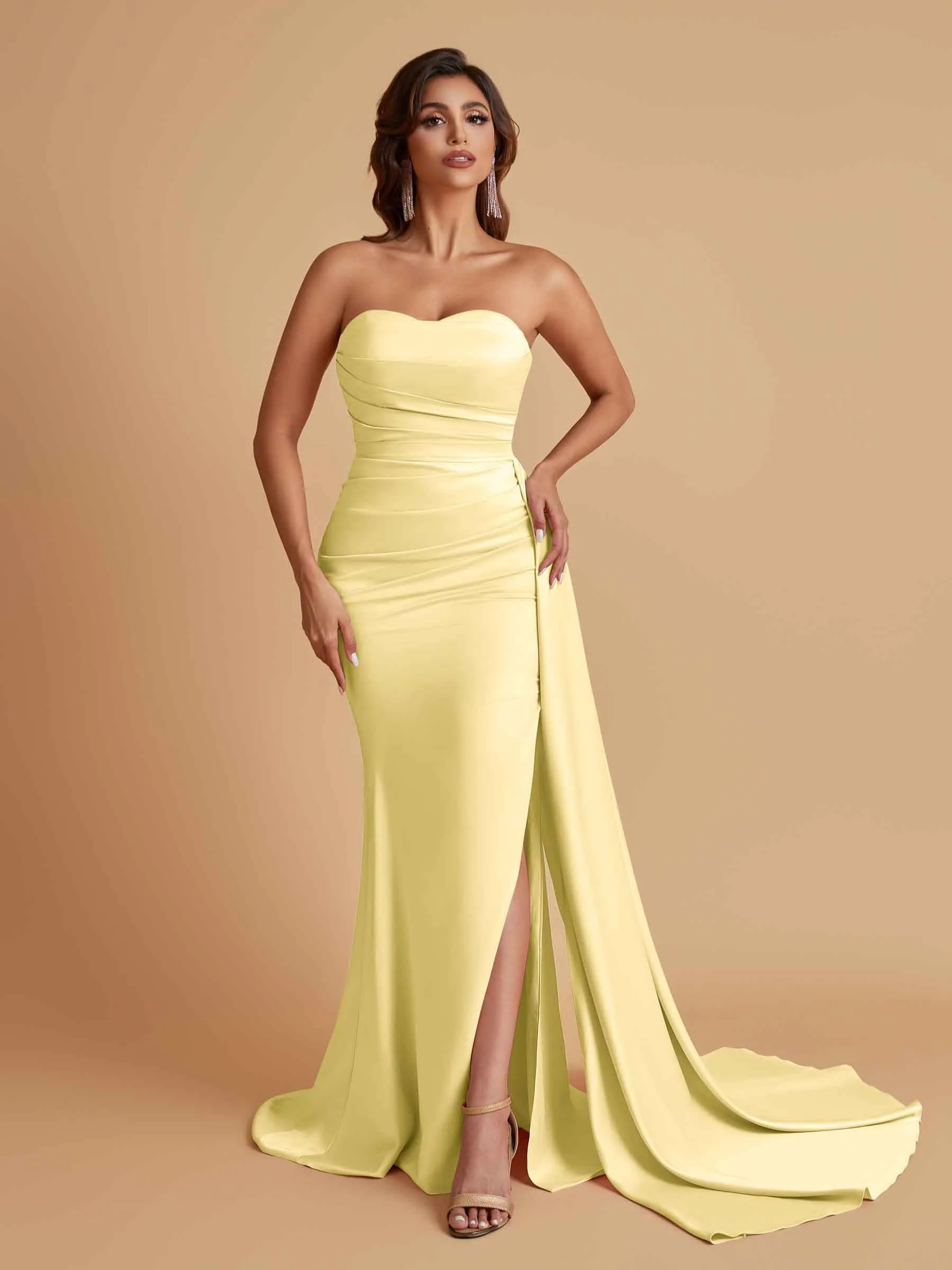 Simple Soft Satin Mermaid Strapless Floor-Length Mermaid Bridesmaid Dresses