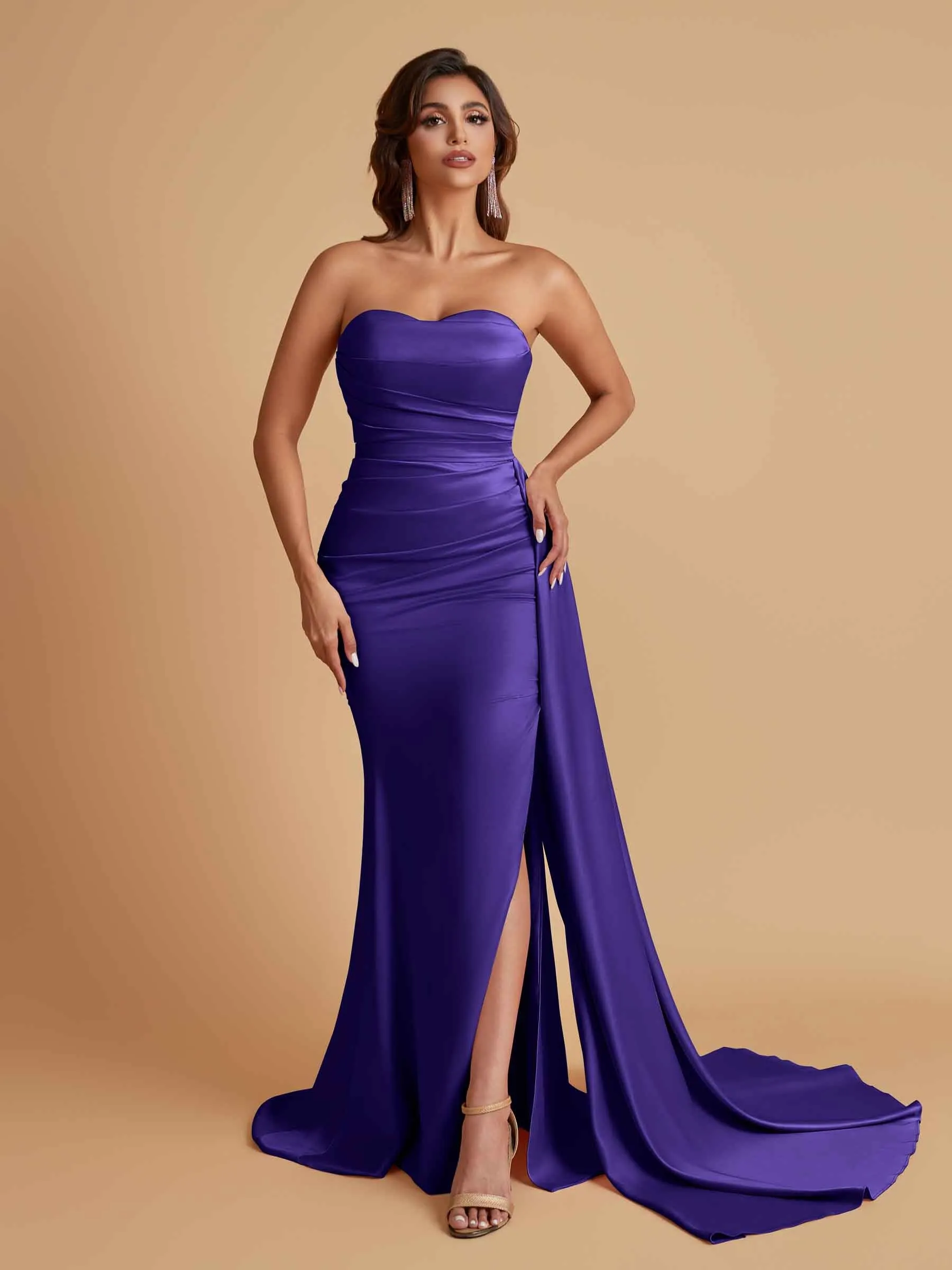 Simple Soft Satin Mermaid Strapless Floor-Length Mermaid Bridesmaid Dresses
