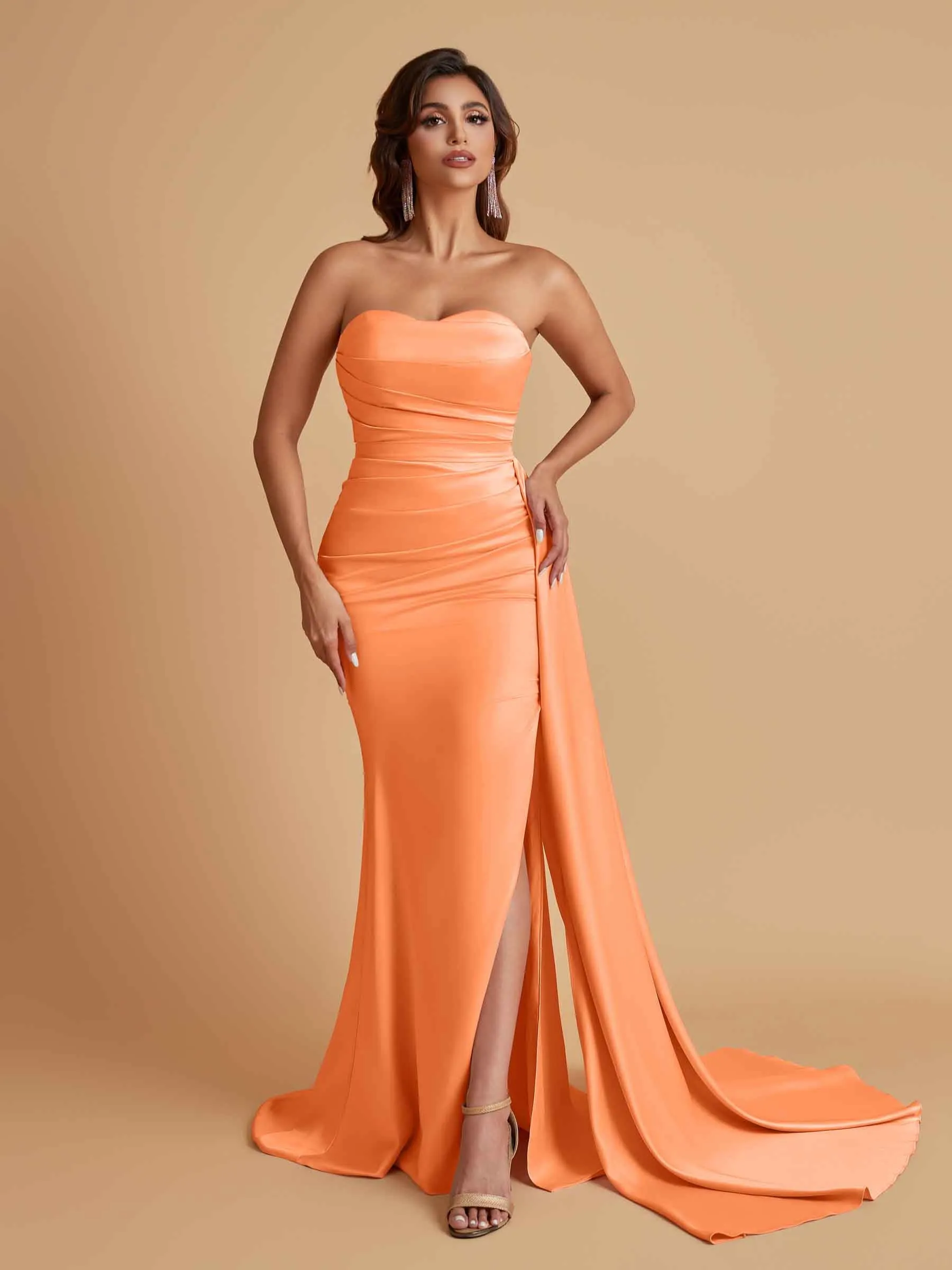 Simple Soft Satin Mermaid Strapless Floor-Length Mermaid Bridesmaid Dresses