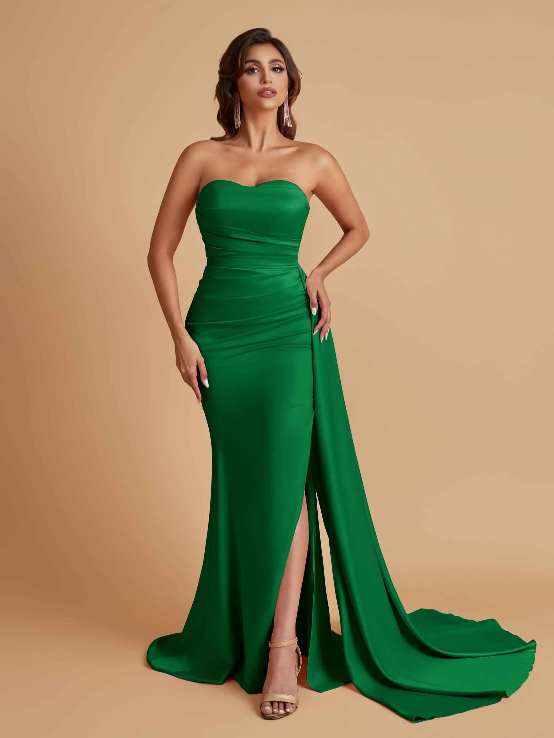 Simple Soft Satin Mermaid Strapless Floor-Length Mermaid Bridesmaid Dresses